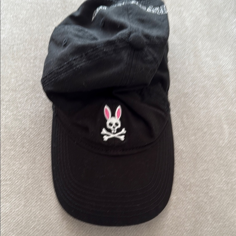 Psycho Bunny Black and Pink Hat with Embroidered Bunny Design